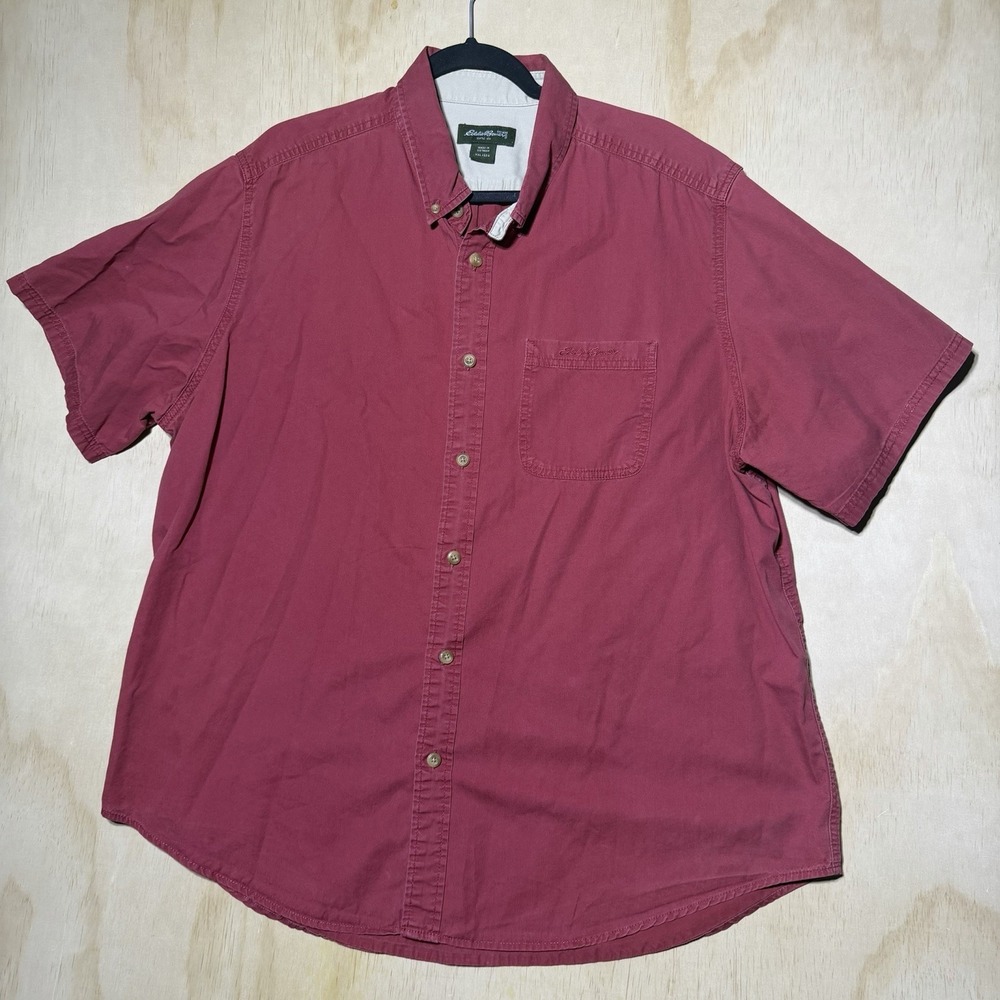 Eddie Bauer Men's XXL Red Short Sleeve Button Front Shirt Cotton Casual Outdoor